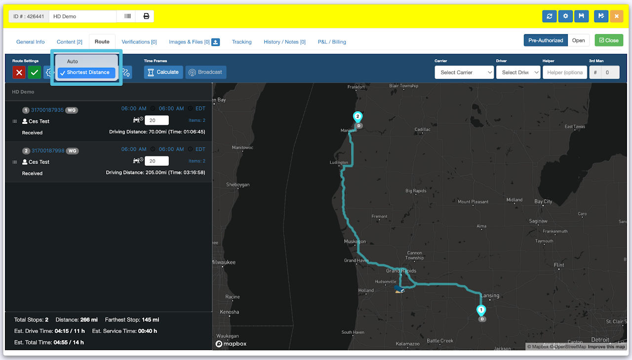 Route, Set Time Frame and Broadcast Time Frame