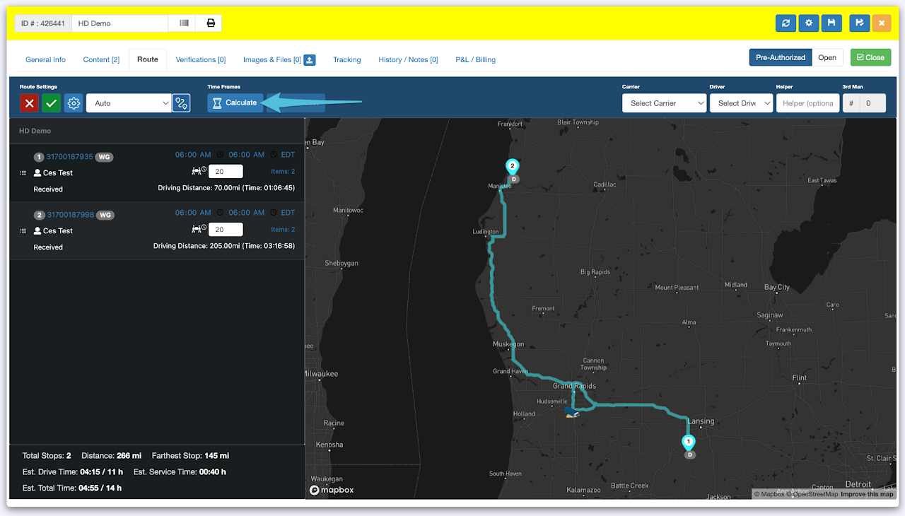 Route, Set Time Frame and Broadcast Time Frame