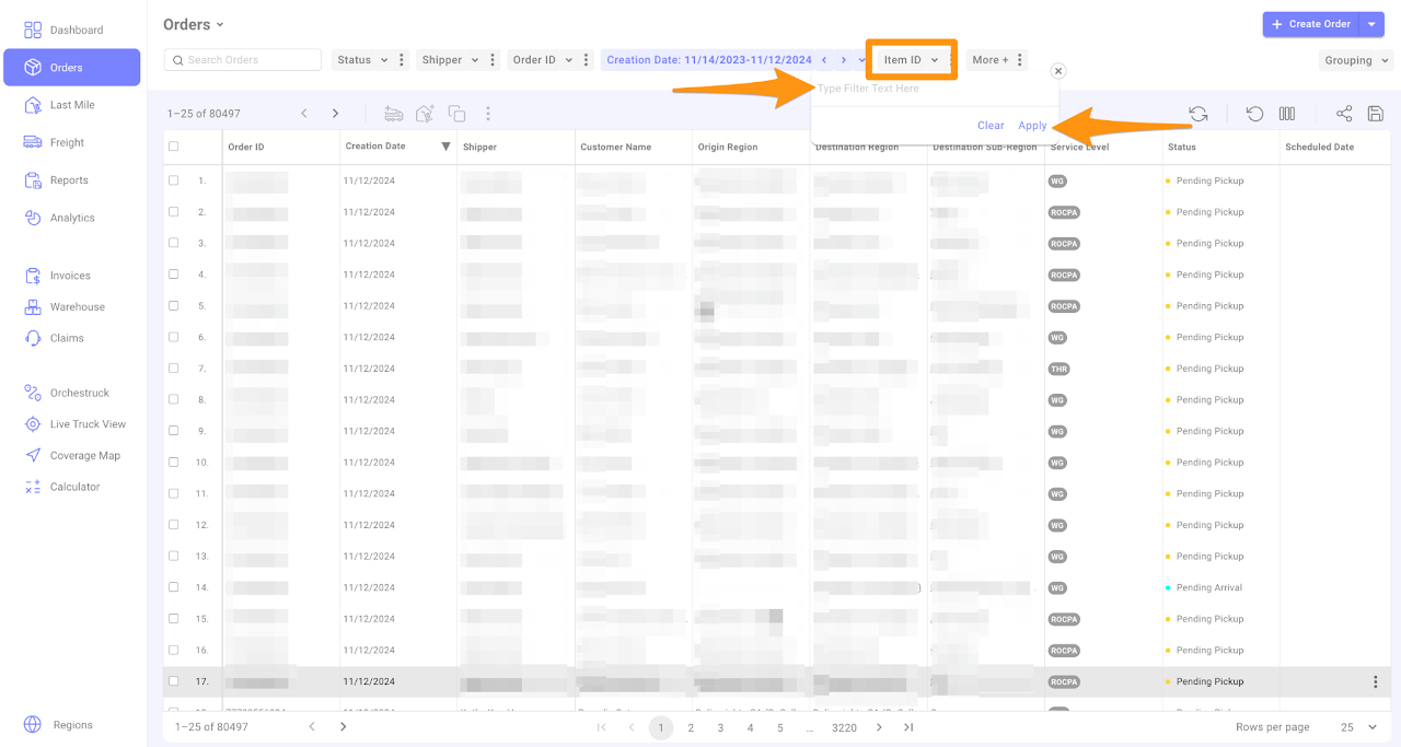 Search for Multiple Orders and Item IDs