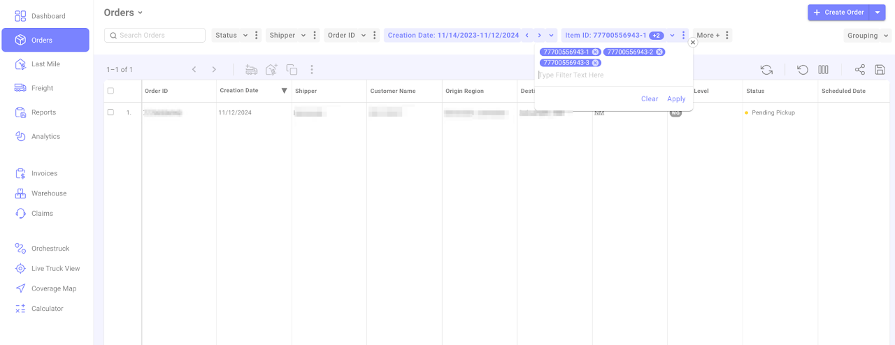 Search for Multiple Orders and Item IDs