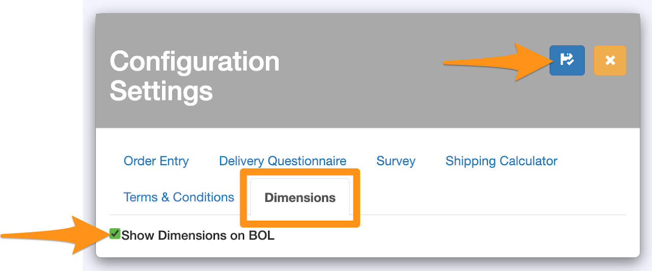 Show DIMS to each item on the BOL (Bill of Lading)