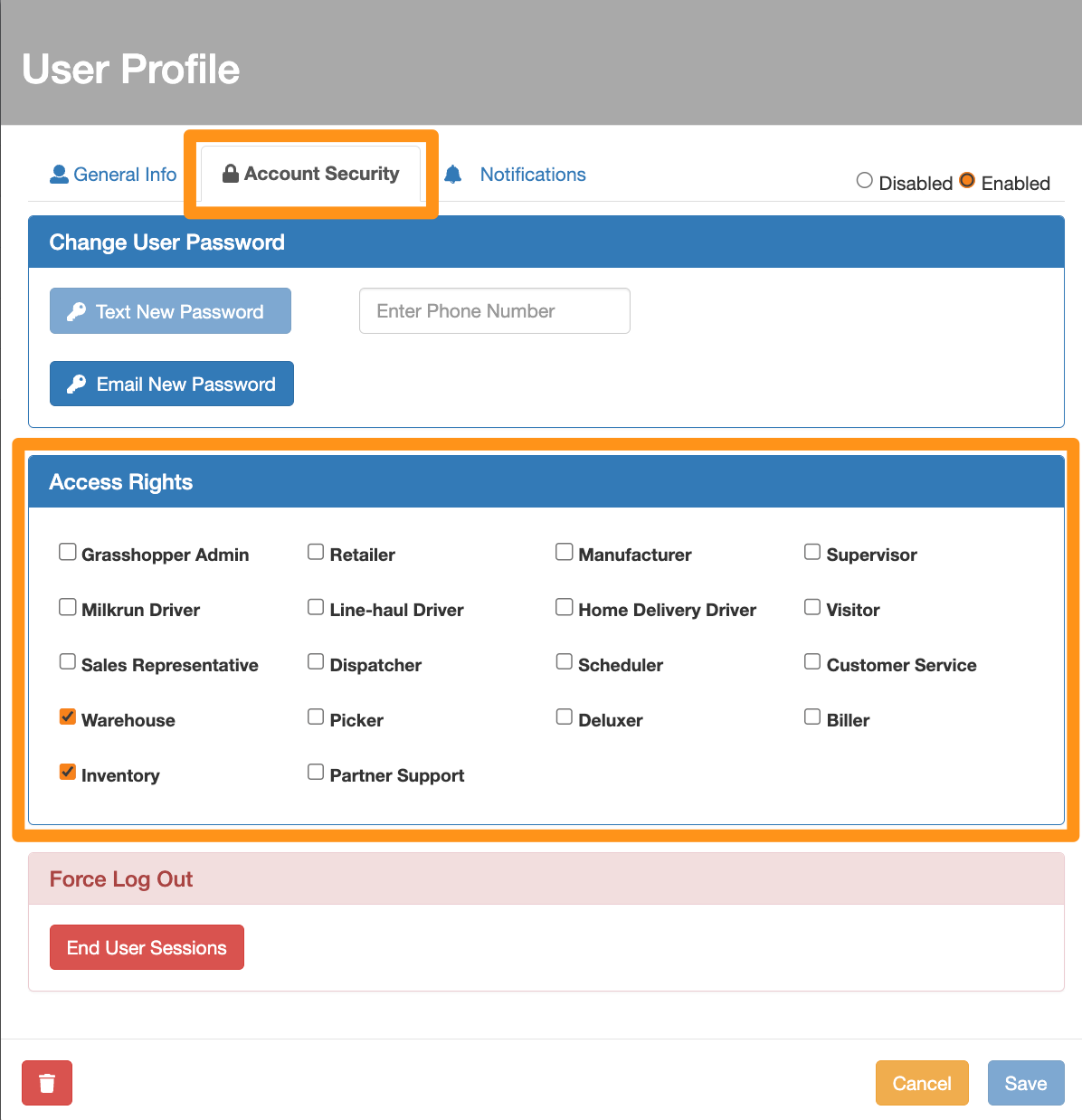 Update User's Access Rights