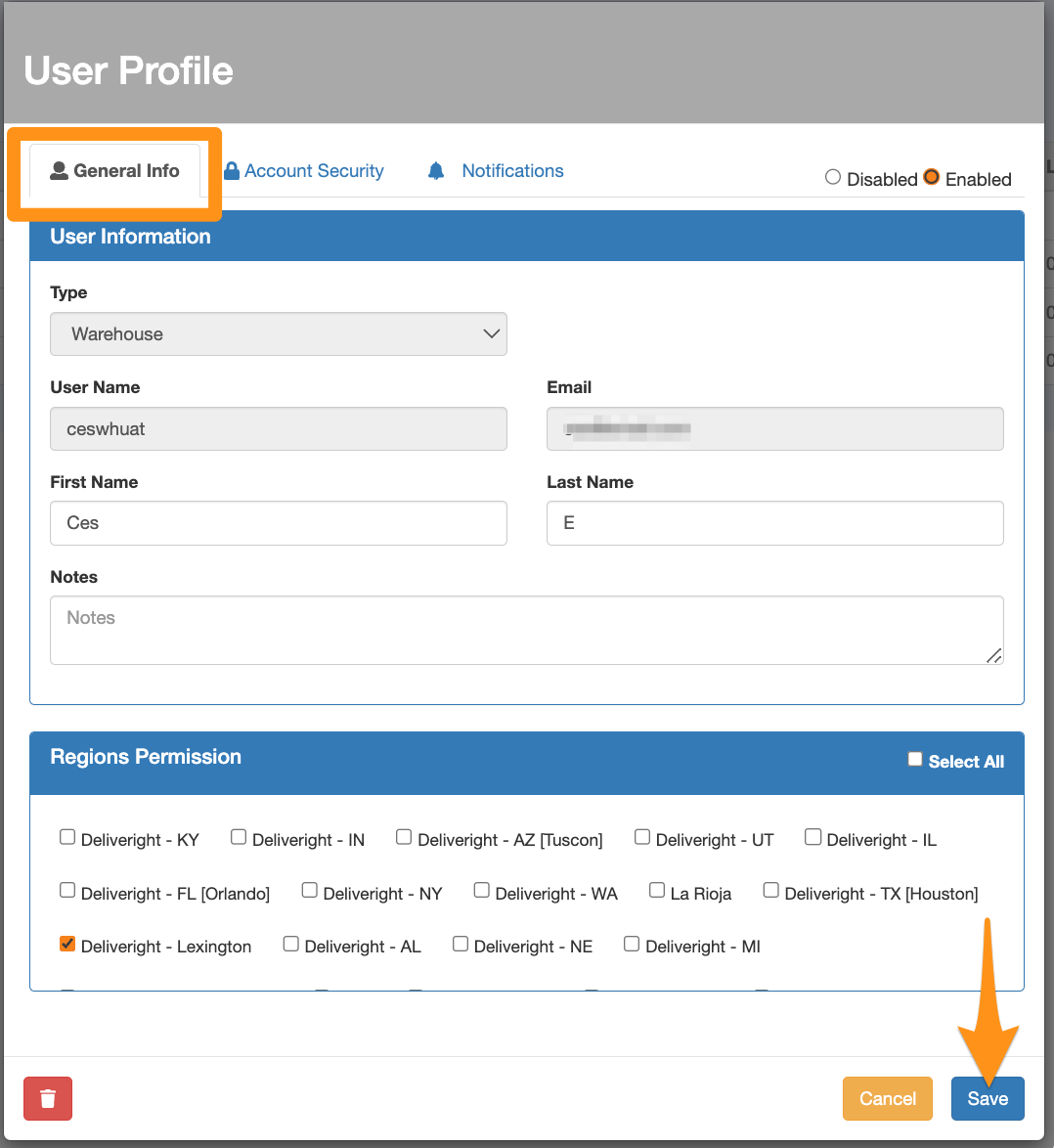Update User's Access Rights