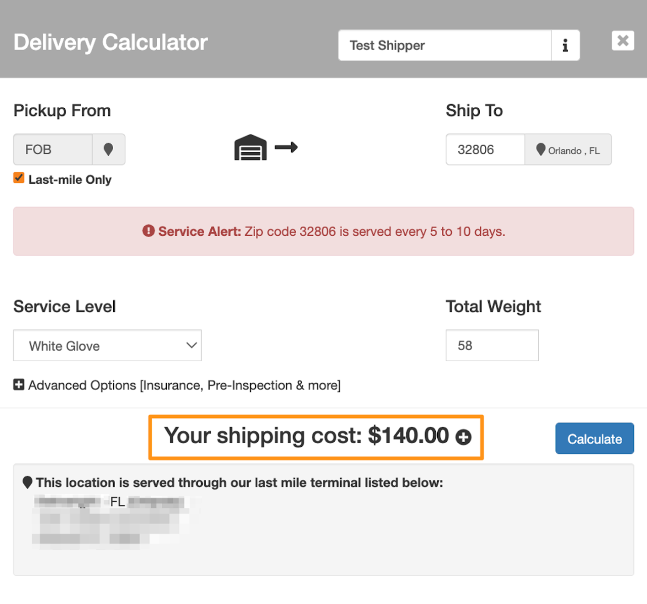 Using the Delivery Calculator