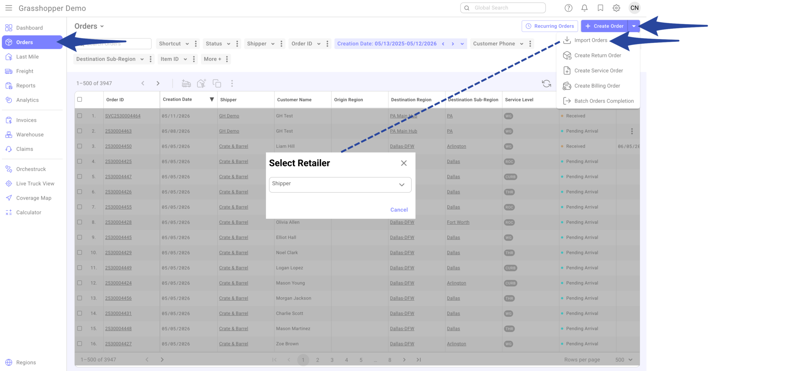 Import Orders with Pre-inspection Item 1