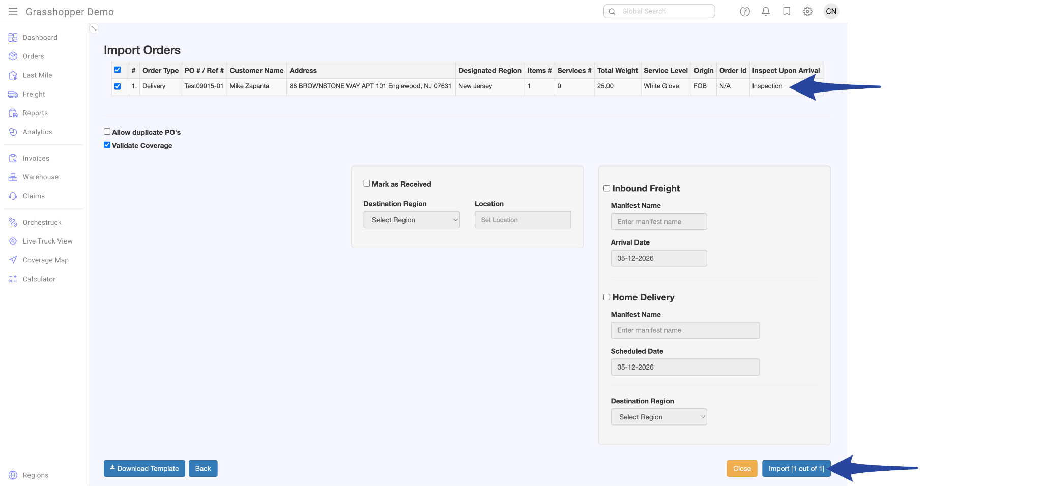 Import Orders with Pre-inspection Item 6