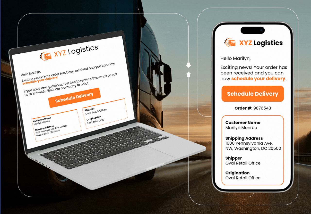 Branded communications for last mile delivery showing custom tracking page and customer delivery notifications