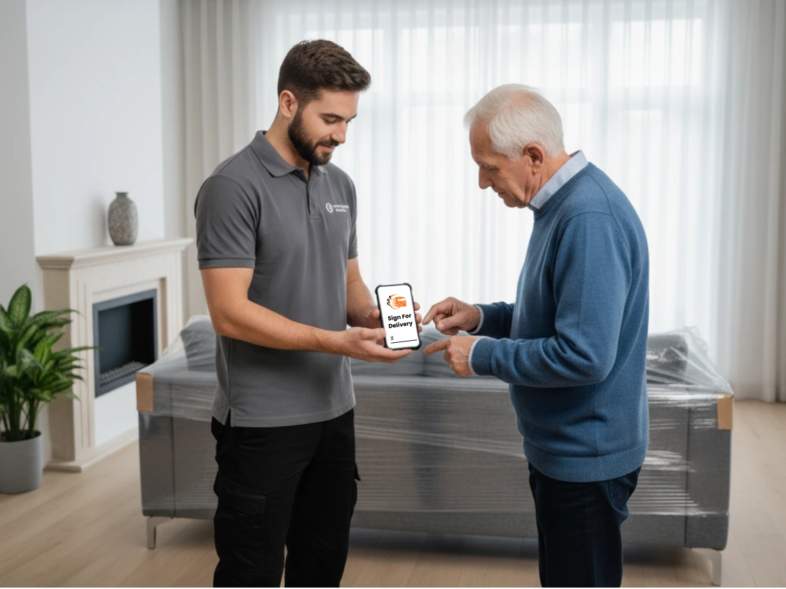 Digital proof of delivery driver app showing POD capture, real-time tracking, and delivery confirmation