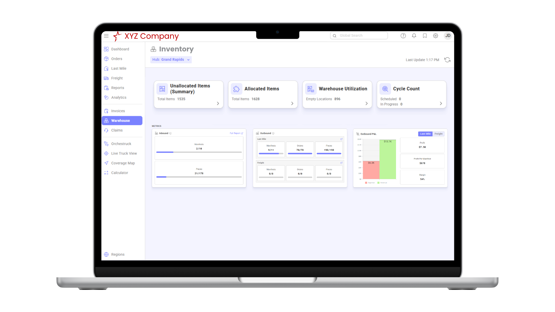 Retail performance dashboard in Grasshopper Labs showing delivery rates, fulfillment accuracy, carrier performance, and custom reports