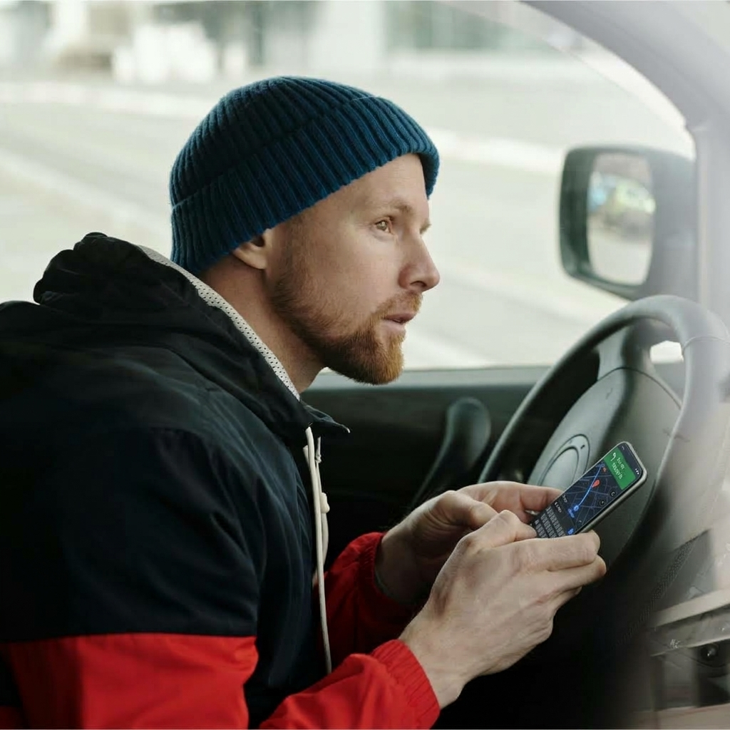 Delivery driver in truck completing a stop on the Grasshopper Driver App with Google Maps — Grasshopper Labs