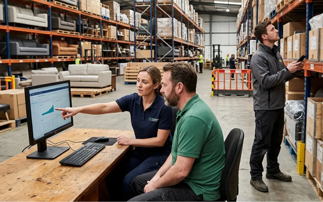 Inventory management solutions in Grasshopper Labs showing stock levels and multi-channel orders drawing against a single count