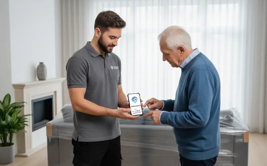 Electronic proof of delivery captured in the driver app with signature, photos, and item level outcomes