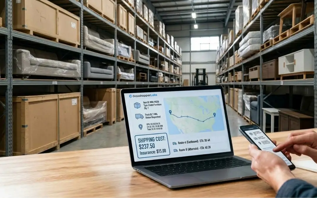 Shipping calculator returning a delivery quote from origin, destination, weight, and service level